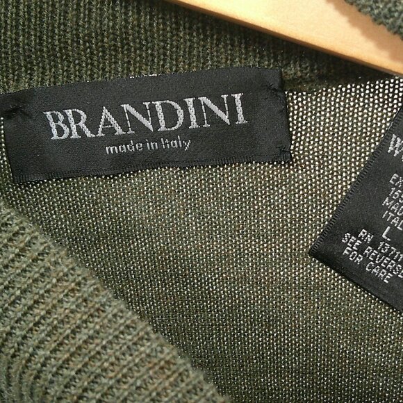 Brandini Italian Preppy Green Merino Wool Pull over Sweater Size L - Tall - Picture 4 of 6